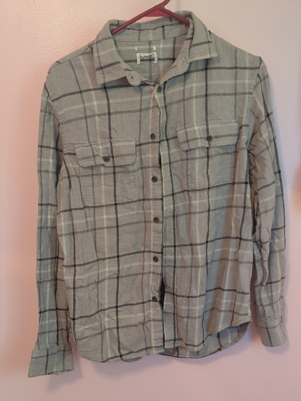 Source Unknown Light Gray Plaid Button-Down Shirt